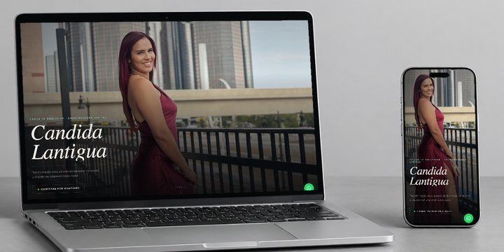 Candida Lantigua: su web en computadora y celular