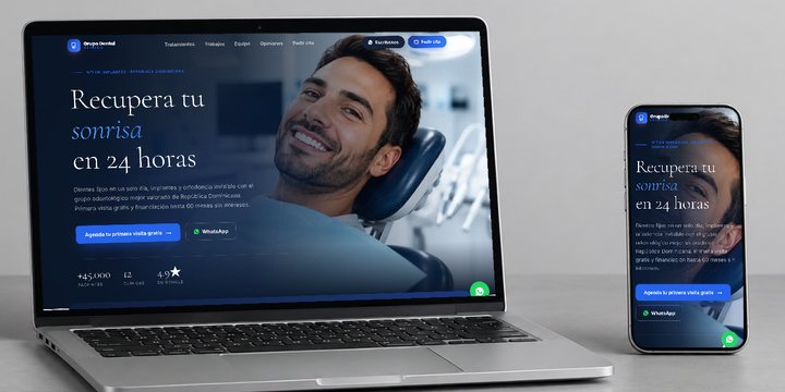 Grupo Dental Clinics: su web en computadora y celular