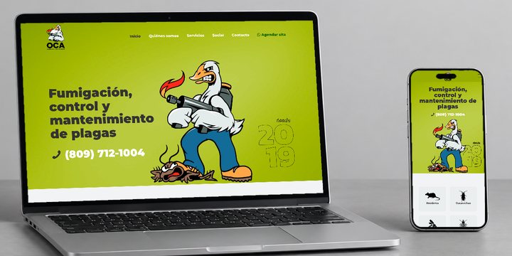 OCA Control de Plagas: su web en computadora y celular