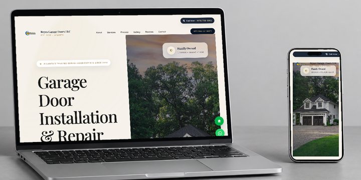 Reyes Garage Doors: su web en computadora y celular